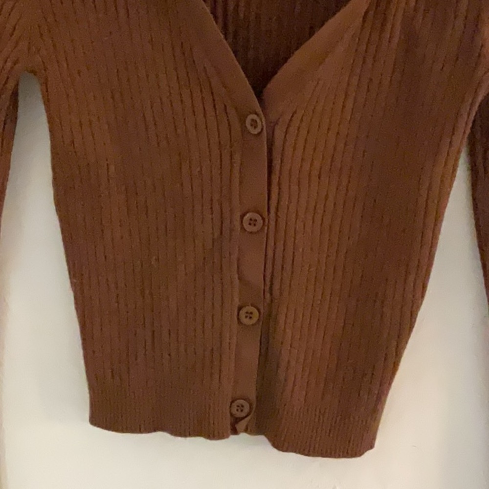 Truth by Republic Ribbed Polo Cardigan Sweater Size S/P  Brown - Picture 5 of 8